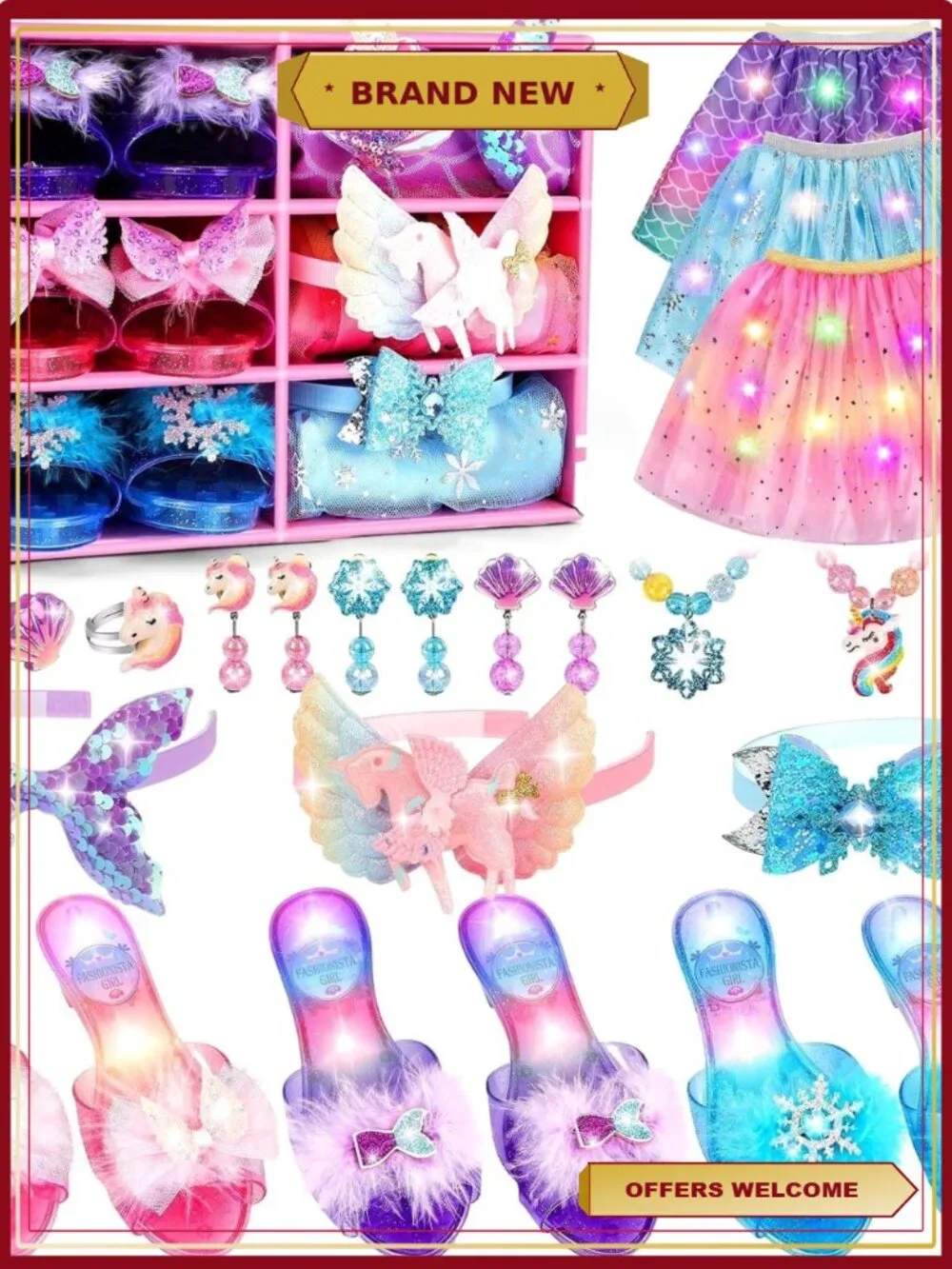 Toddler Girls Princess Dress Up Costume with Shoes & Accessories Role Play Set